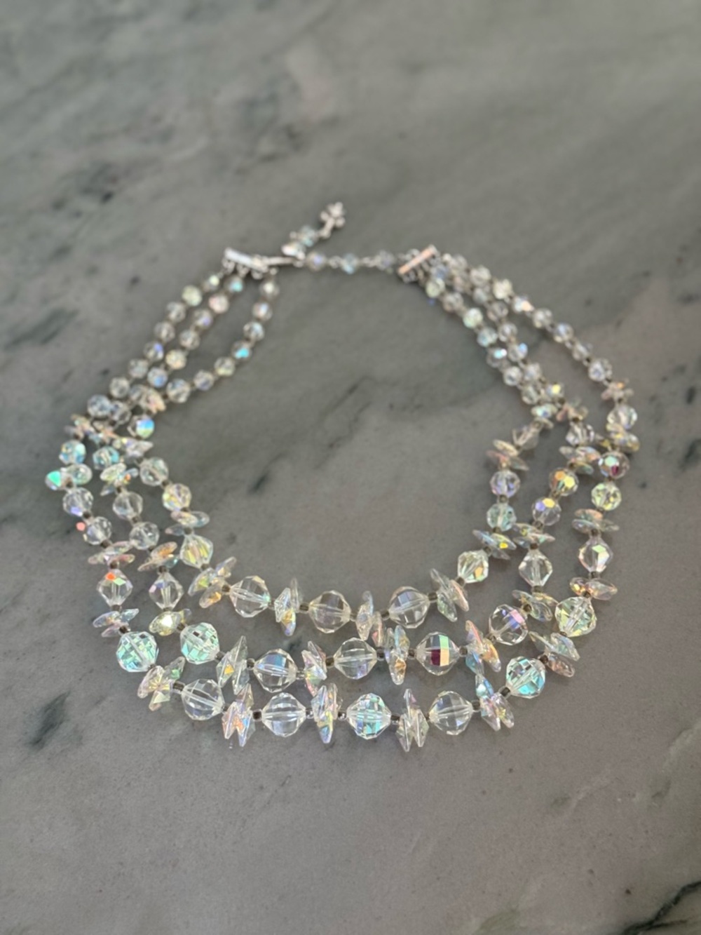 Vendome Aurora Borealis Crystal Three Strand Necklace